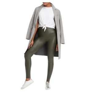 NWOT! SPANX Faux Leather Leggings Olive Green Size Small